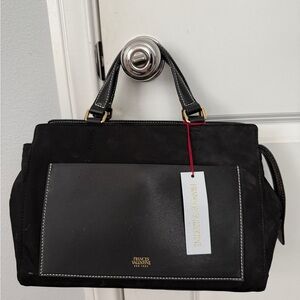 Frances Valentine Black Leather Handbag with Gold Logo